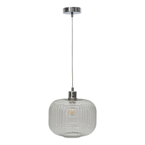 Batley Large - Clear Ribbed Glass with Chrome Pendant Fitting