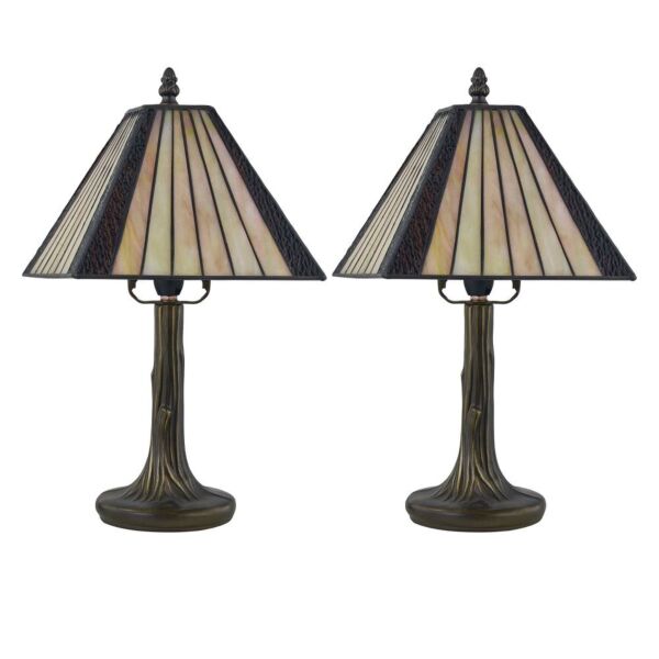 Set of 2 Stratford - Tiffany Coloured Glass 39cm Table Lamps