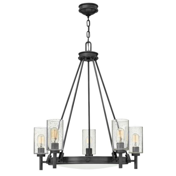 Hinkley Lighting - Collier - HK-COLLIER5-BX - Black Clear Seeded Glass 5 Light Ceiling Pendant Light