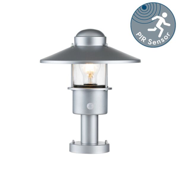 Elstead Lighting - Klampenborg - KLAMPENBORG-PED-PIR-SIL - Silver Clear Glass IP44 Outdoor Post Light