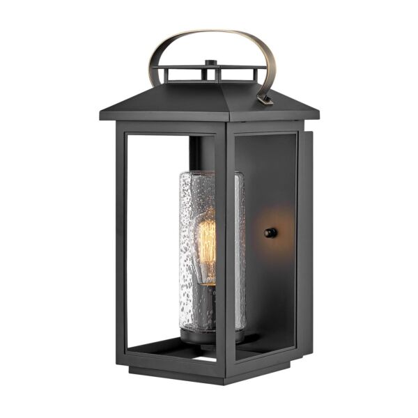 Quintiesse - Atwater - QN-ATWATER-M-BK - Black Clear Seeded Glass IP44 Outdoor Half Lantern Wall Light