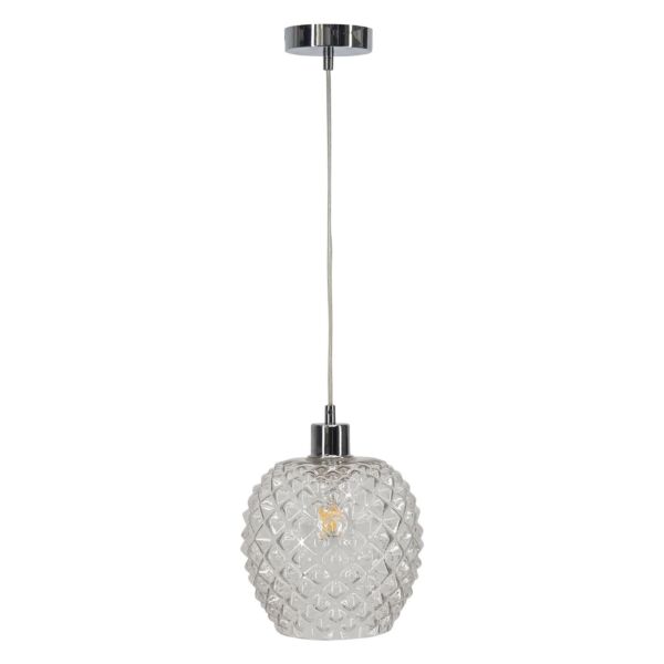 Baine - Clear Textured Glass with Chrome Pendant Fitting