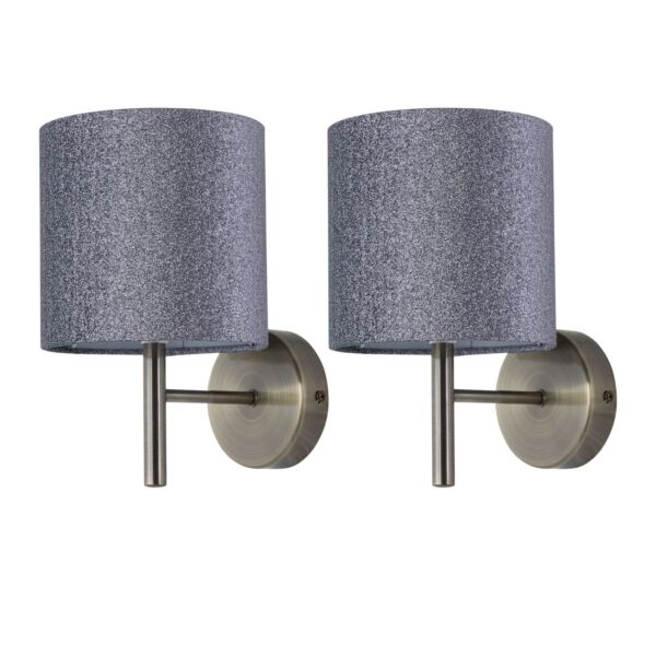 Set of 2 Brea - Antique Brass Wall Lights with Silver Glitter Shades