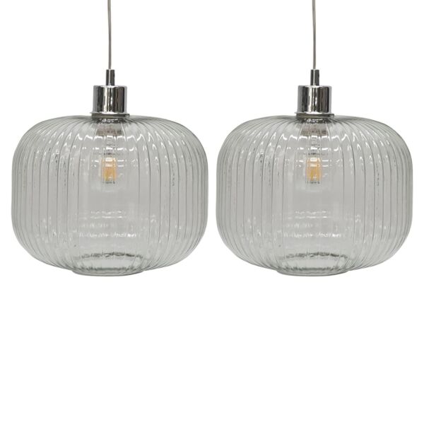 Set of 2 Batley Large - Clear Ribbed Glass Easy Fit Pendant Shades