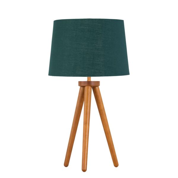 Voyage - Dark Oak Table Lamp or Bedside Light with Green & Gold Shade