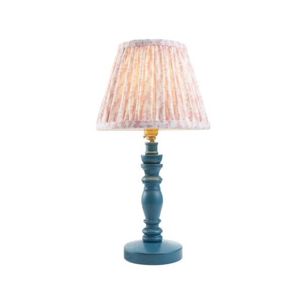 Endon Lighting - Bibury & Leaf 20cm - 115087 - Blue Aged Brass Peach Table Lamp With Shade