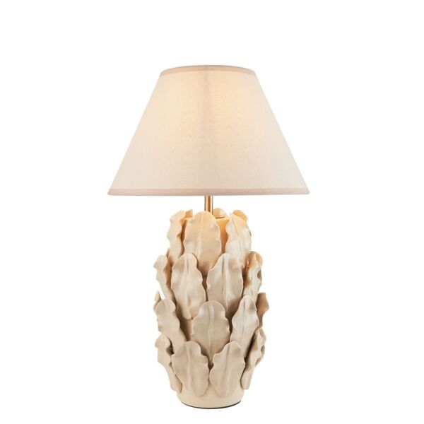 Endon Lighting - Layered Leaf & Ivy 30cm - 116437 - Cream Crackle Aged Brass Vintage White Ceramic Table Lamp With Shade
