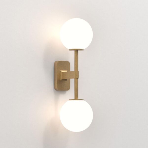 Astro Lighting - Tacoma Twin 1429008 & 5036001 - IP44 Antique Brass Wall Light with White Glass Shades