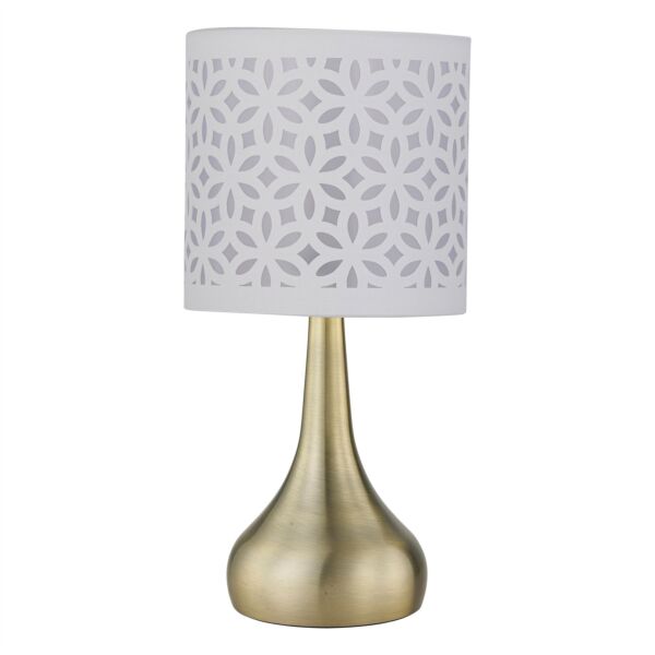 Romana - Antique Brass Touch Operated Table Lamp with White Laser Cut Shade