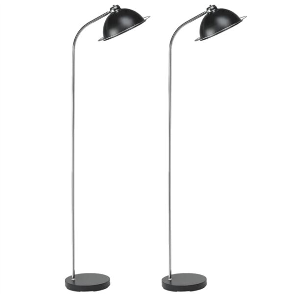 Set of 2 Bauhaus - Black Dome Floor Lamp with Chrome Detail