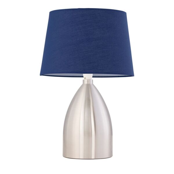 Valentina - Brushed Chrome Touch Lamp with Navy Blue Cotton Shade