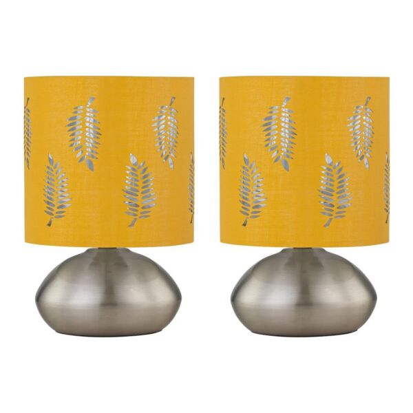 Set of 2 Jenson - Brushed Chrome Touch Table Lamps Ochre Fern Shade