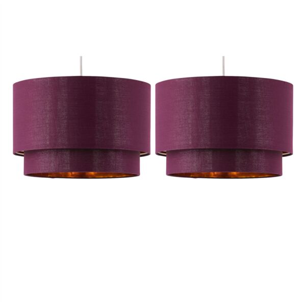 Set of 2 Kozy - Burgundy and Gold 30cm Pendant Shades