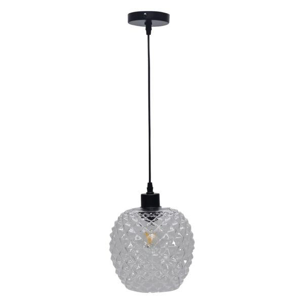 Baine - Clear Textured Glass with Black Pendant Fitting
