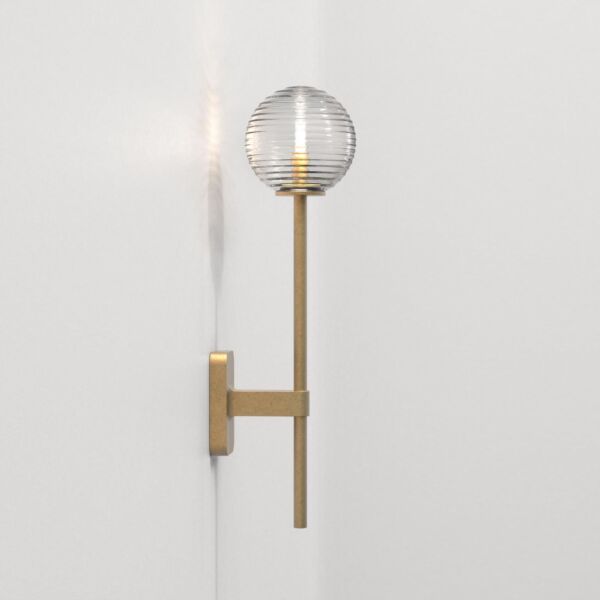 Astro Lighting - Tacoma Single Grande 1429009 & 5036003 - IP44 Antique Brass Wall Light with Clear Ribbed Glass Shade