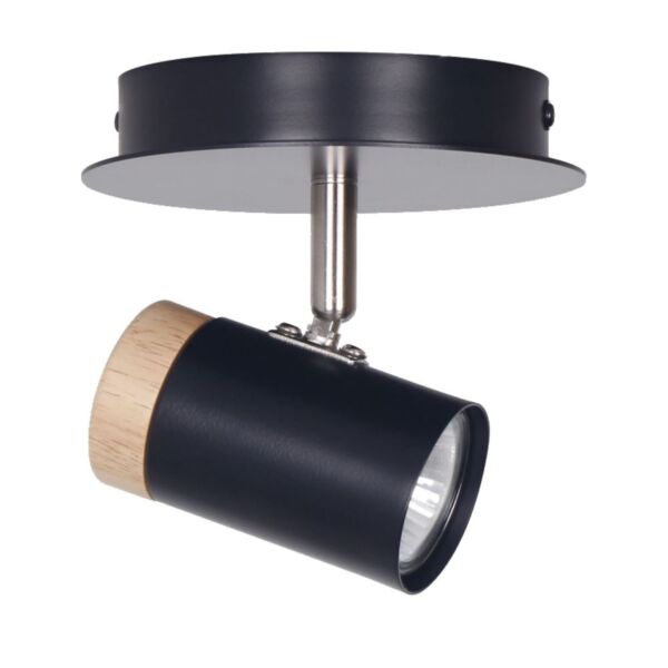 Stratton - Black with Wood Detail Single Spotlight
