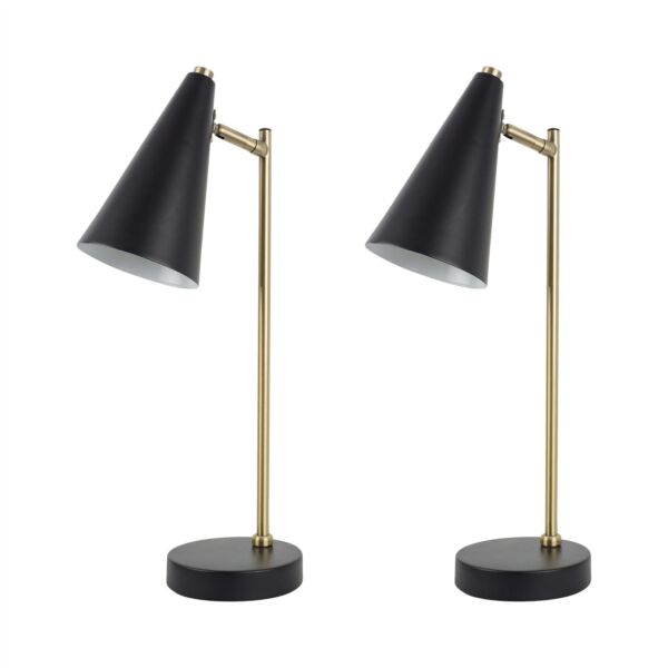 Set of 2 Task - Matt Black and Antique Brass Task Table Lamps
