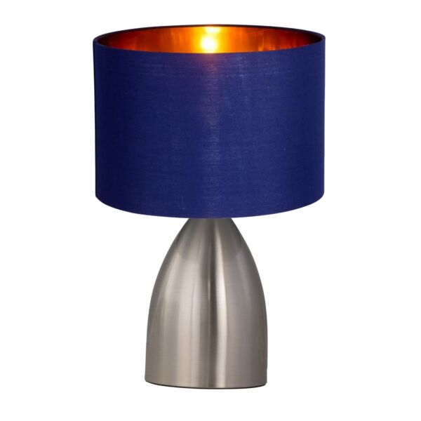 Valentina - Brushed Chrome Touch Lamp with Navy Blue Gold Shade