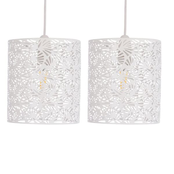 Set of 2 Maui - White Cut Out Metal Leaf Pendant Light Shades