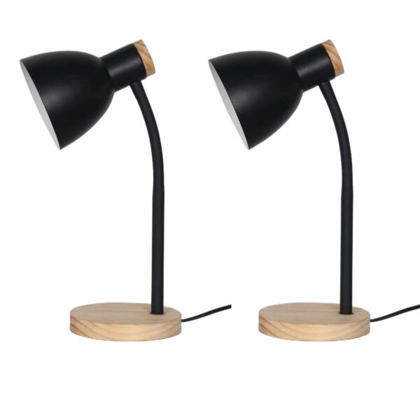 Set of 2 Clark - Natural Wood with Black Table or Bedside Lamps