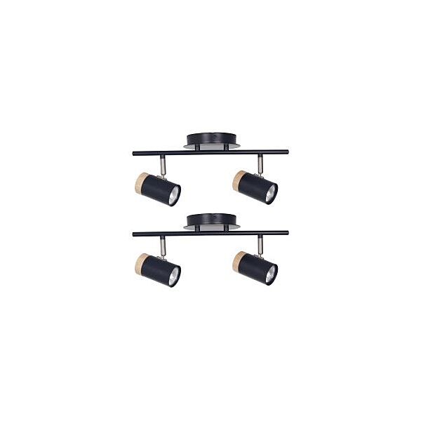 Set of 2 Stratton - Black with Wood Detail Two Way Spotlights