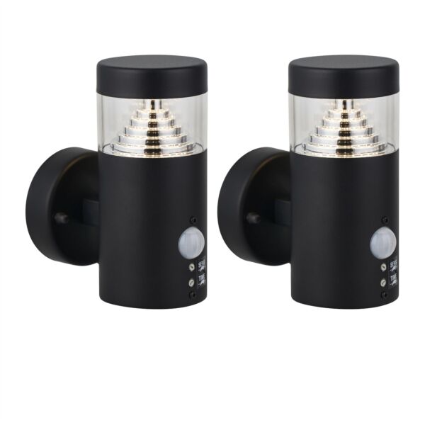 Set of 2 Pyramid - Black LED Outdoor Motion Sensor Wall Lights