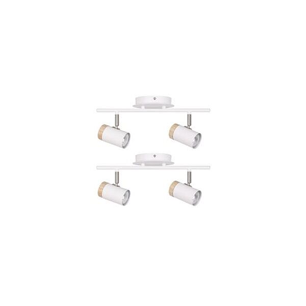Set of 2 Stratton - White with Wood Detail Two Way Spotlights