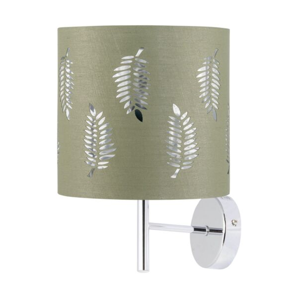 Brea - Chrome Wall Light with Sage Green Fern Shade