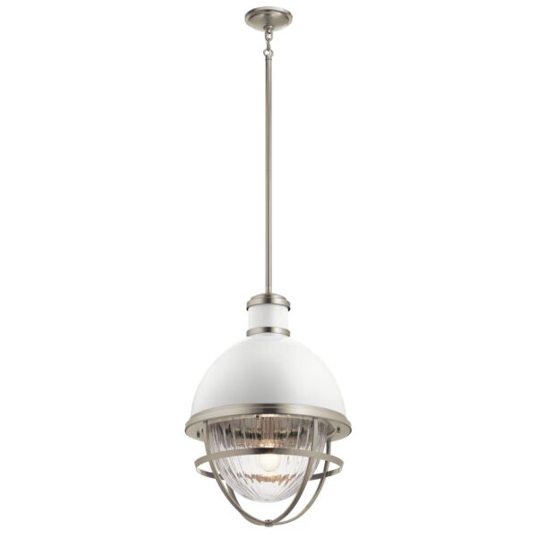 Quintiesse - Tollis - QN-TOLLIS-P-BN - Brushed Nickel White Clear Ribbed Glass Ceiling Pendant Light