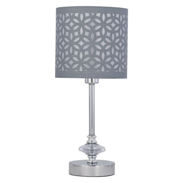 Chrome Jewelled Table Lamp with Grey Cut Out Shade