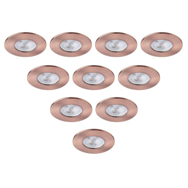 Saxby Lighting - Set of 10 Saxby ShieldONE 75 - 113309 & 113322 - Copper IP65 Fixed Bathroom Recessed Fire Rated Ceiling Downlights