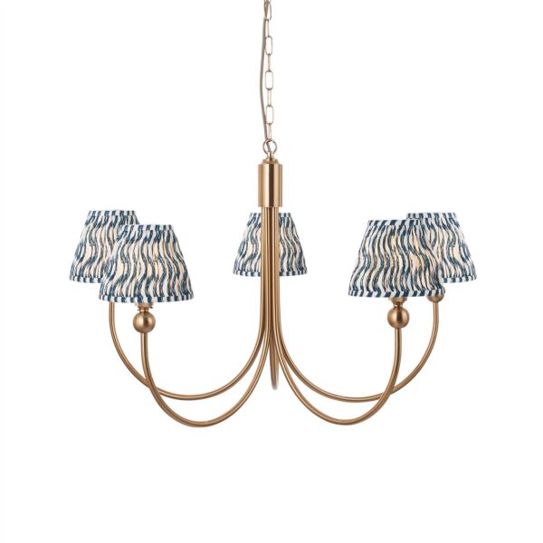 Endon Lighting - Santiago - 115045 - Aged Brass Blue 5 Light Ceiling Pendant Light