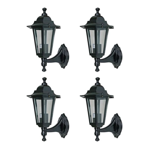 Set of 4 Cumbria - Black with Clear Six Sided IP44 Outdoor Wall Lights