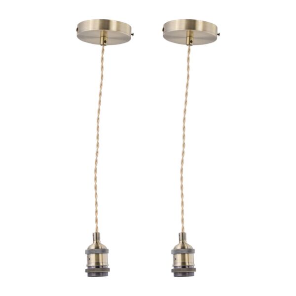 Set of 2 Flex - Antique Brass Pendant Kits with Cream Braided Cable