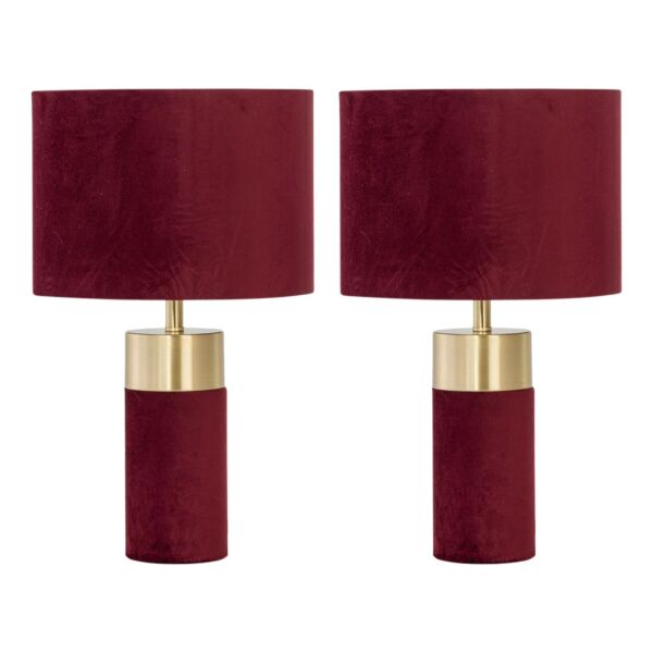 Set of 2 Burgundy Velvet with Brass Detail Table Lamps
