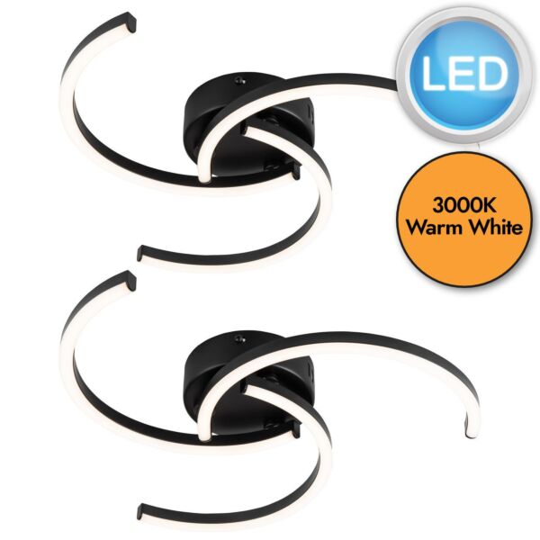 Set of 2 Curve - Black LED Flush Ceiling Lights