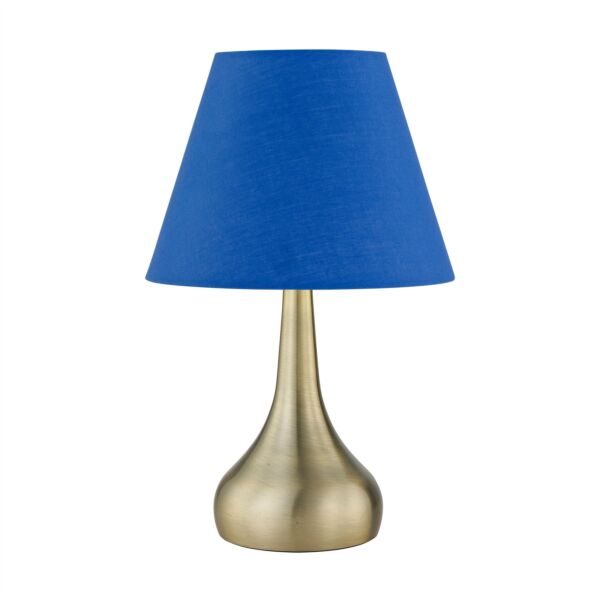 Romana - Antique Brass Touch Table Lamp with Royal Blue Shade