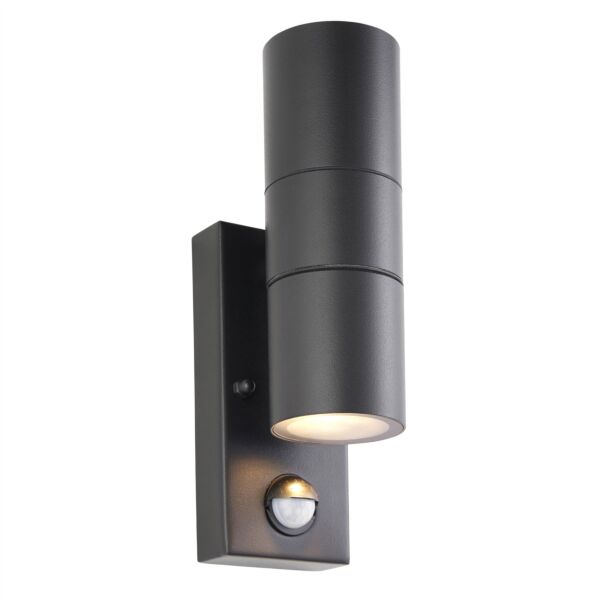 Saxby Lighting - Scope PIR/Photocell - 121033 - Black Clear Glass 2 Light IP65 Outdoor Wall Washer Light
