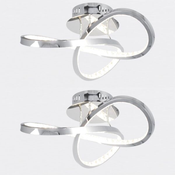 Set of 2 Jewelled Chrome LED Loop Ceiling Lights