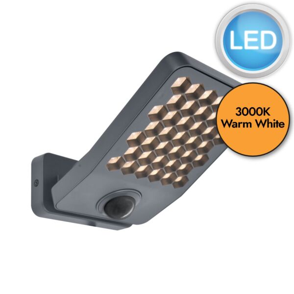 Lutec - Atlantis - 7801607118 - Dark Grey Clear IP54 Outdoor Sensor Floodlight