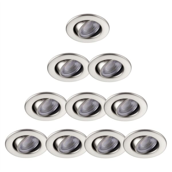 Set of 10 Satin Nickel Fire Rated 6W LED 3000K Adjustable Downlights