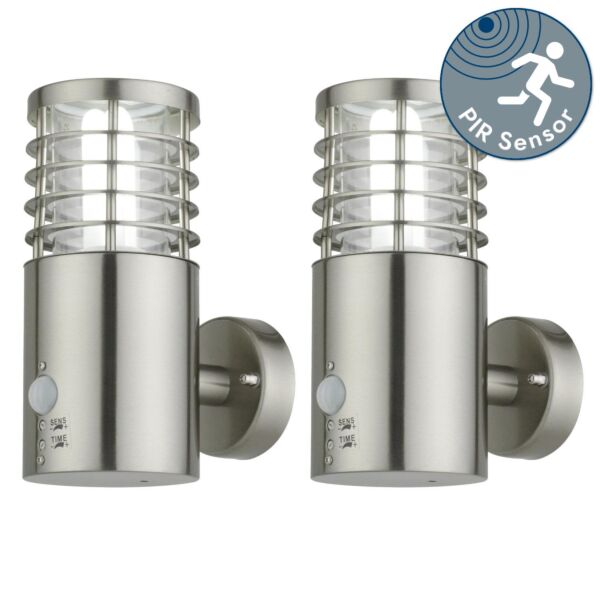 Set of 2 Bloom - Brushed Stainless Steel Outdoor Motion Sensor Lights