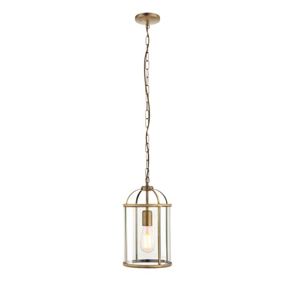 Endon Lighting - Lambeth - 69454 - Antique Brass Clear Glass Ceiling Pendant Light