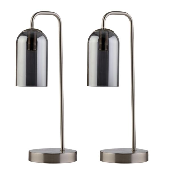 Set of 2 Victoria - Satin Nickel Touch Lamps with Smoke Glass Shades