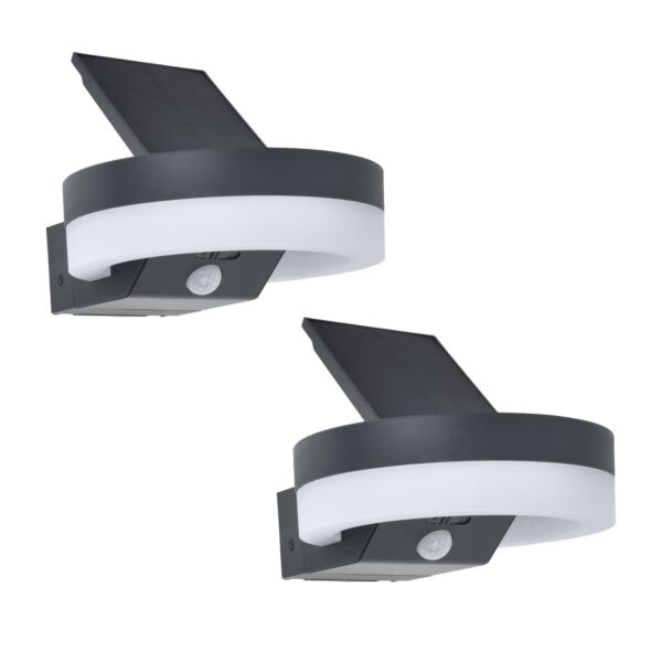 Set of 2 Runda - LED Dark Grey Opal IP54 Solar Outdoor Wall Washer Lights