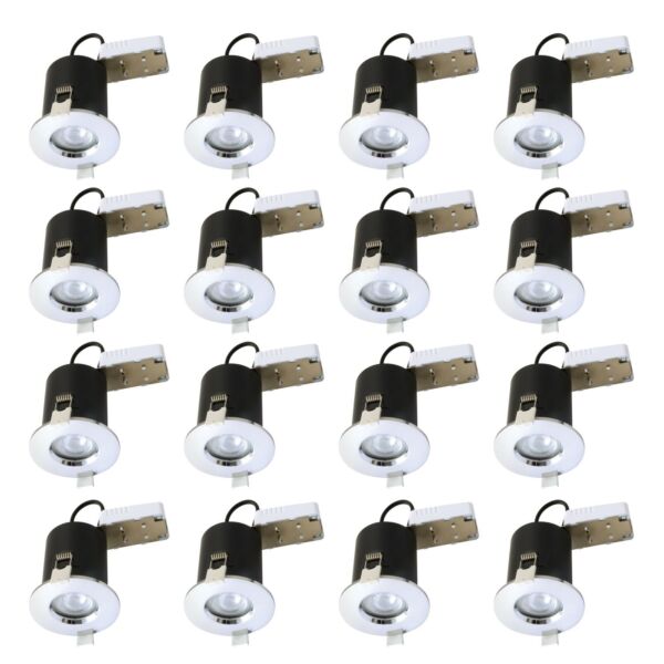 Set of 16 Fire Rated Downlights - Chrome Fixed Recessed Downlight