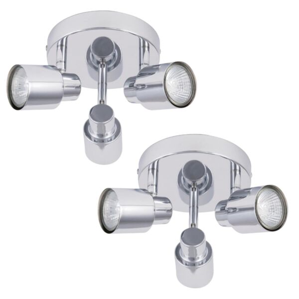 Pair of Chrome 3 Light IP44 Bathroom Round Spotlight Plates