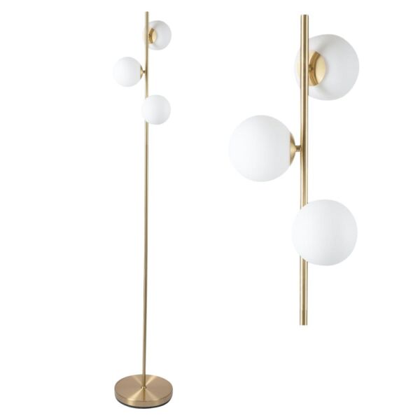 Satin Brass Floor Lamp with Opal Globe Shades