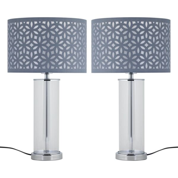 Set of 2 Aura - Chrome Table Lamps with Grey Cut Out Shades
