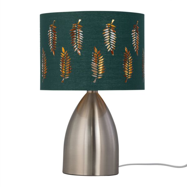 Valentina - Brushed Chrome Touch Lamp with Dark Green Fern Shade